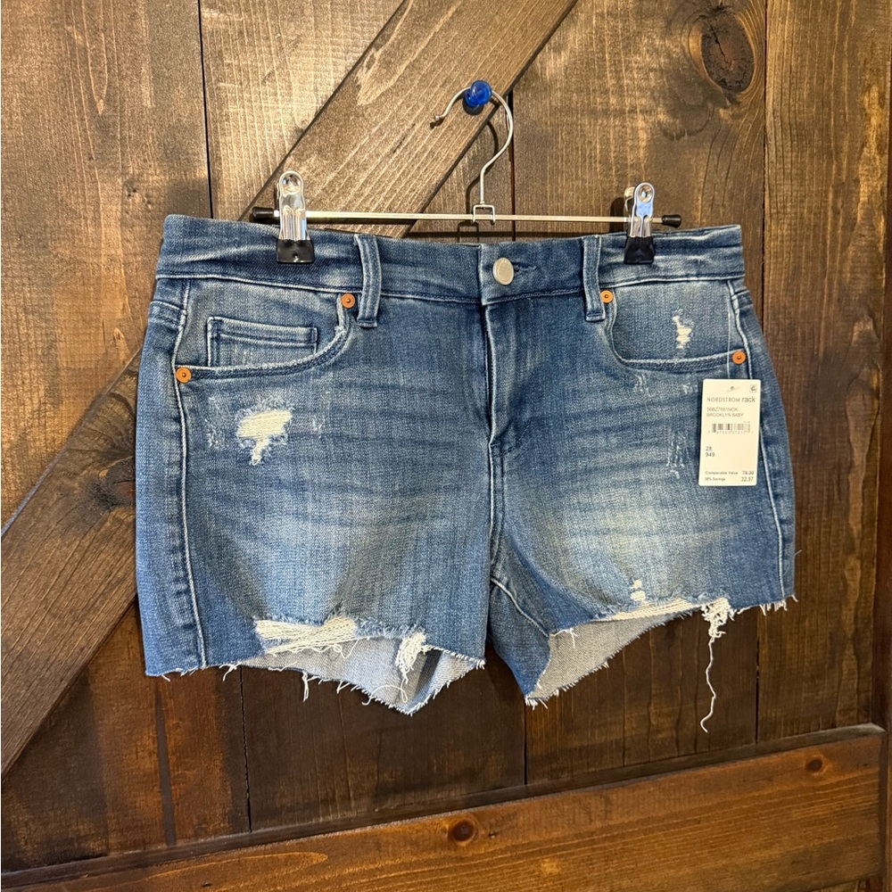 Blank NYC Frayed Hem Blue Jean Shorts